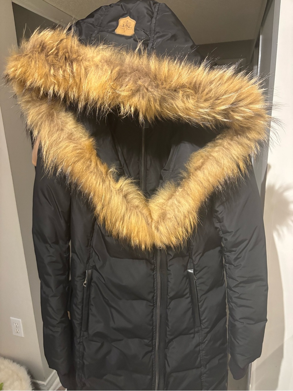 Mackage Black Puffer Coat with Golden  natural fur size medium